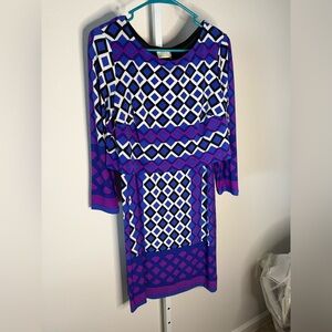 Donna Morgan Geometric Patterned Layered Blue and Purple Dress